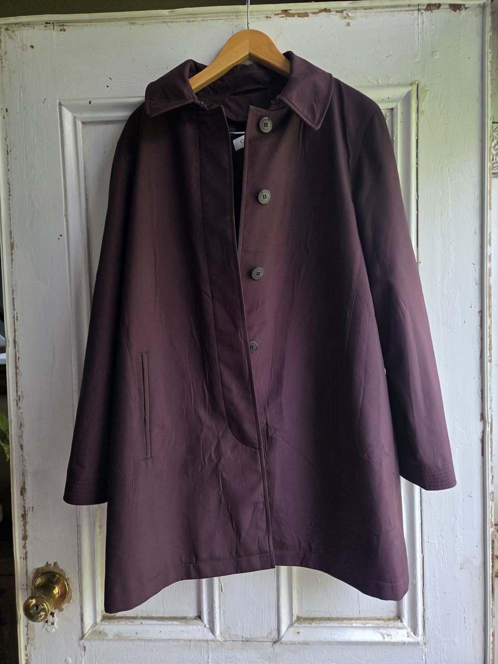 Calvin Klein Classic Single-Breasted Swing Coat in Deep Plum